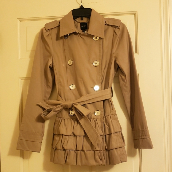 Express Jackets & Blazers - NWOT Express khaki ruffled trench coat, XS